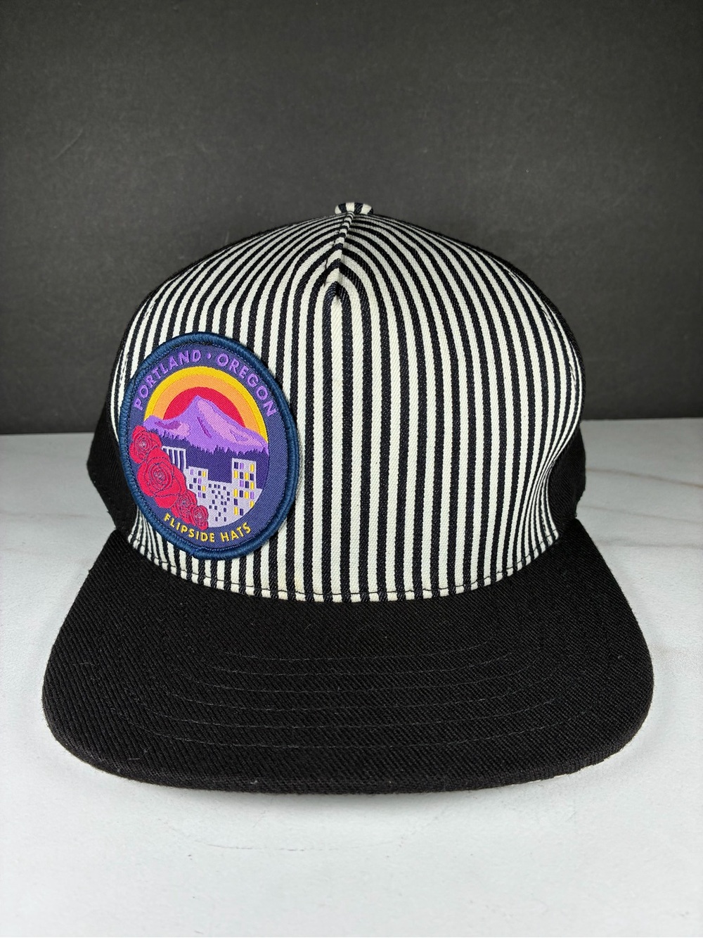 Flipside Hats Black & White Trucker Baseball SnapBack with Logo Made in USA